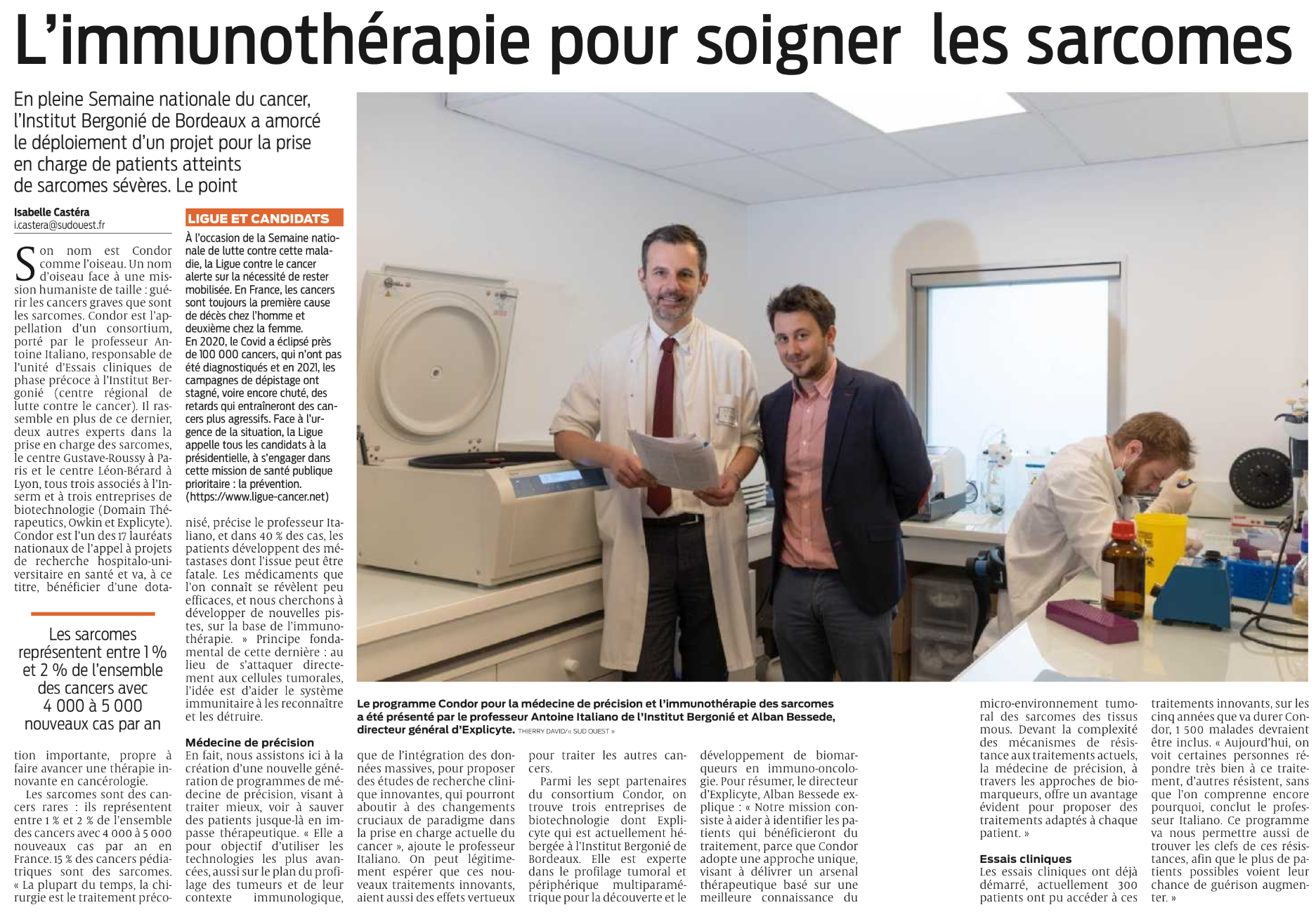 CONDOR project wants to revolutionize by 2027 the therapeutic management of soft tissue sarcomas patients with 1 coordinator + 7 strategic partners...